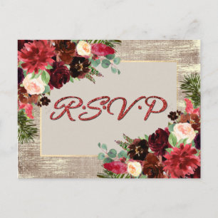 Carte Postale Boho Floral Rustique de Noël Entrée RSVP Bourgogne