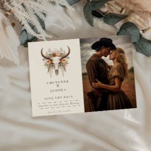Carte Postale Boho Floral Skull Western Wedding Enregistrer la d