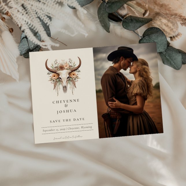 Carte Postale Boho Floral Skull Western Wedding Enregistrer la d (Créateur téléchargé)