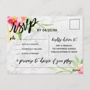 Carte Postale Boho Floral Subtil Marble Demande de Chanson RSVP
