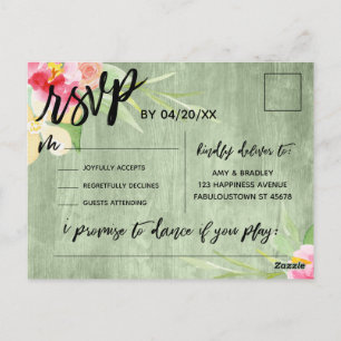 Carte Postale Boho Floral Vert Russe Bois Chanson Demande RSVP