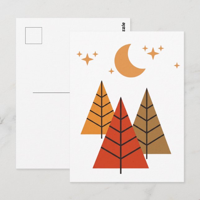 Carte Postale Boho Geometric Forest – Minimalist Pine Trees (Devant / Derrière)