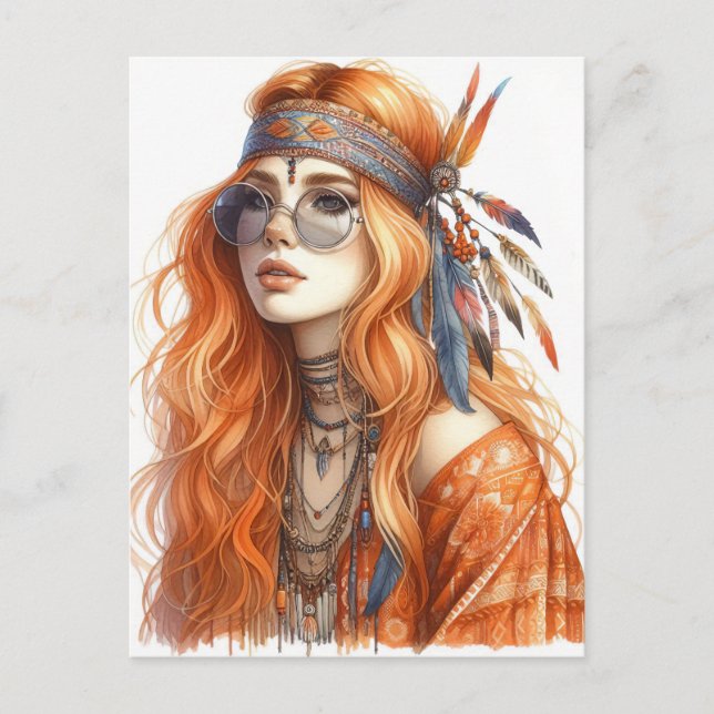 Carte Postale Boho Girl IA Art Mode Bohème (Devant)