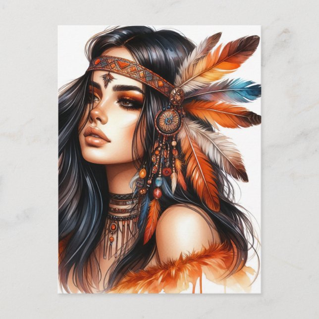 Carte Postale Boho Girl IA Art Mode Bohème (Devant)