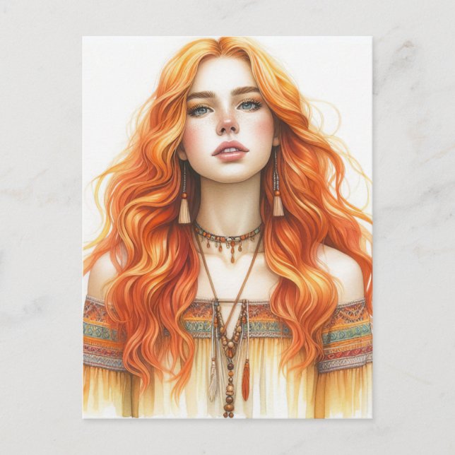 Carte Postale Boho Girl IA Art Mode Bohème (Devant)