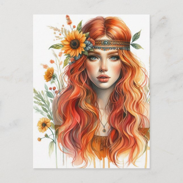 Carte Postale Boho Girl IA Art Mode Bohème (Devant)