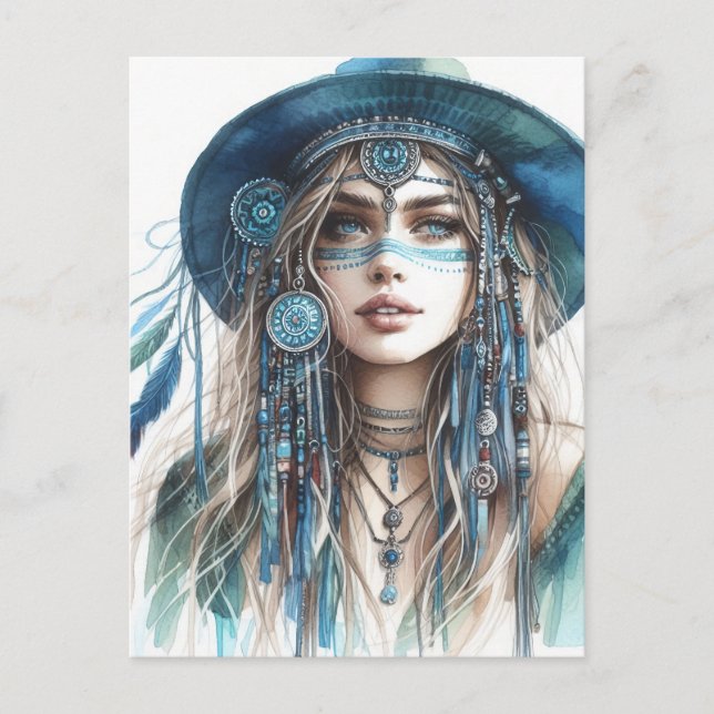 Carte Postale Boho Girl IA Art Mode Bohème (Devant)