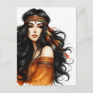 Carte Postale Boho Girl IA Art Mode Bohème