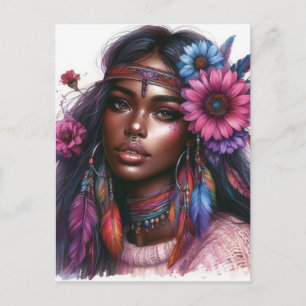 Carte Postale Boho Girl IA Art Mode Bohème