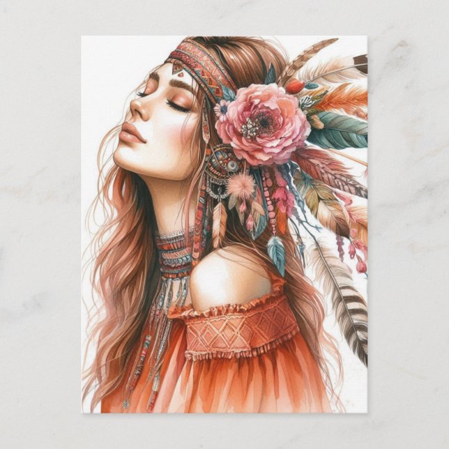 Carte Postale Boho Girl IA Art Mode Bohème (Devant)