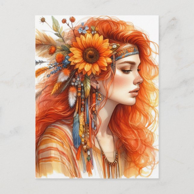 Carte Postale Boho Girl IA Art Mode Bohème (Devant)