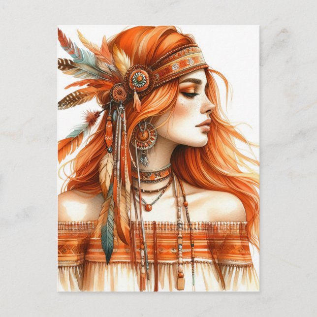 Carte Postale Boho Girl IA Art Mode Bohème (Devant)