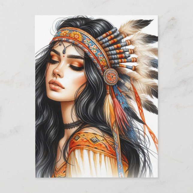 Carte Postale Boho Girl IA Art Mode Bohème (Devant)