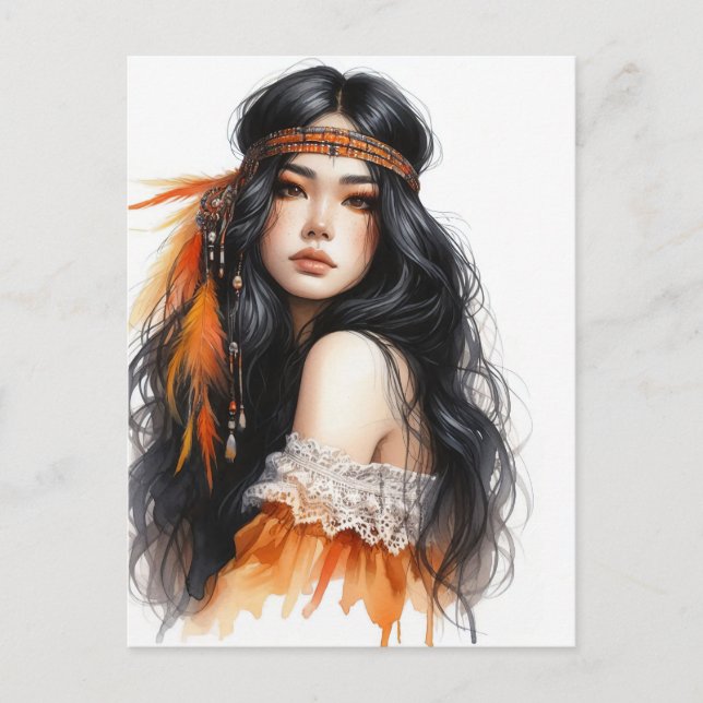 Carte Postale Boho Girl IA Art Mode Bohème (Devant)