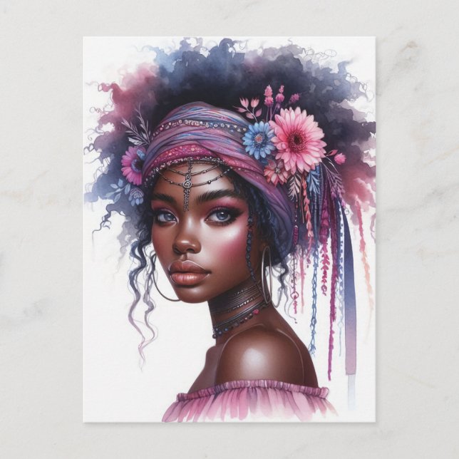 Carte Postale Boho Girl IA Art Mode Bohème (Devant)