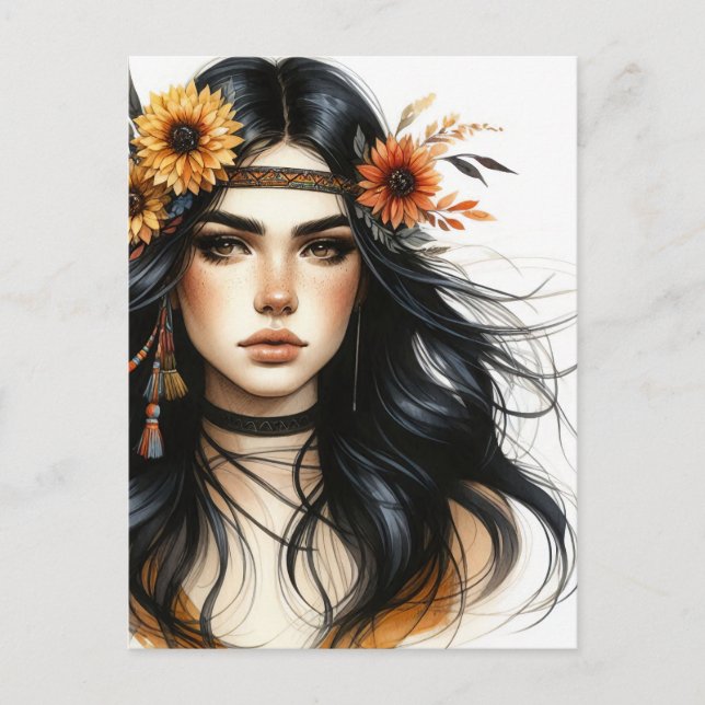 Carte Postale Boho Girl IA Art Mode Bohème (Devant)
