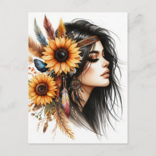 Carte Postale Boho Girl IA Art Mode Bohème