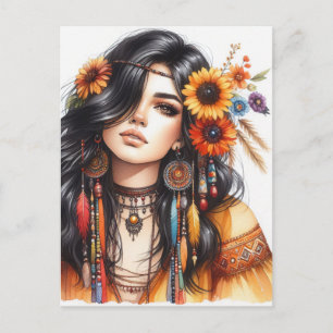 Carte Postale Boho Girl IA Art Mode Bohème