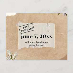 Carte Postale Boho Kraft Papier Floral ENREGISTRER LA DATE