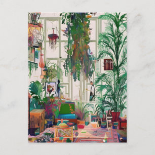Carte Postale Boho Living Room Plein de Plantes