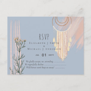Carte Postale BOHO Mariage Dusty Blue Peach Dream Catcher RSVP