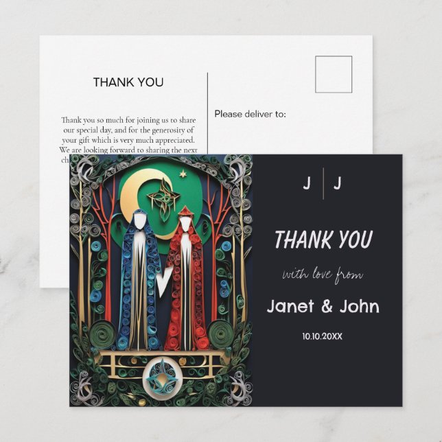 Carte Postale Boho Mariage Merci (Devant / Derrière)