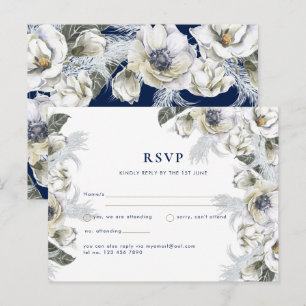 Carte Postale BOHO Marine Blanc Floral Pampas Mariage en herbe