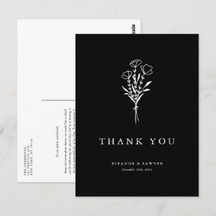 Carte Postale Boho minimaliste Botaniques Merci Mariage noir