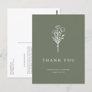 Carte Postale Boho minimaliste Botaniques Taupe Merci vert