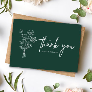 Carte Postale Boho Minimaliste Émeraude Mariage Merci