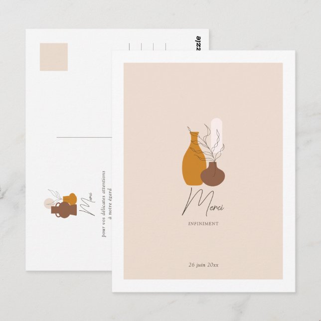 Carte Postale Boho minimaliste Vases Mariage Merci (Devant / Derrière)