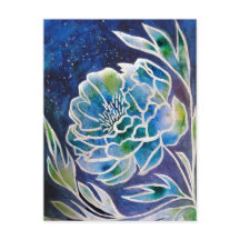 Boho Navy bleu céleste Dahlia aquarelle florale