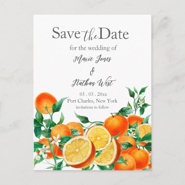 Carte Postale Boho Orange Blossom Enregistrer la date (Devant)