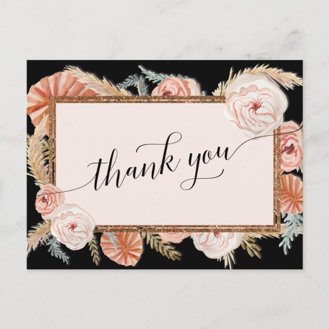 Carte Postale Boho Pampas Elégant Flore Noir Palm Tropical (Devant)