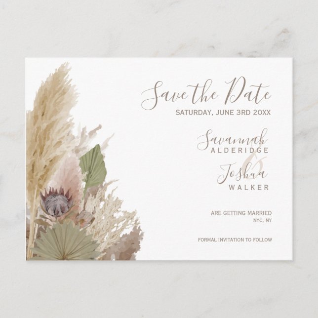 CARTE POSTALE BOHO PAMPAS GRASS WATERCOLOR ENREGISTRER LA DATE (Devant)