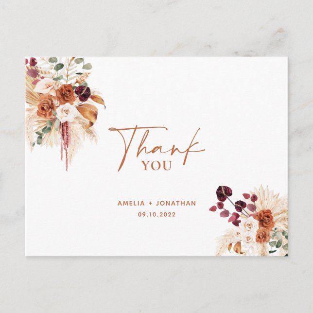 Carte postale Boho Pampas Terracotta Merci (Devant)