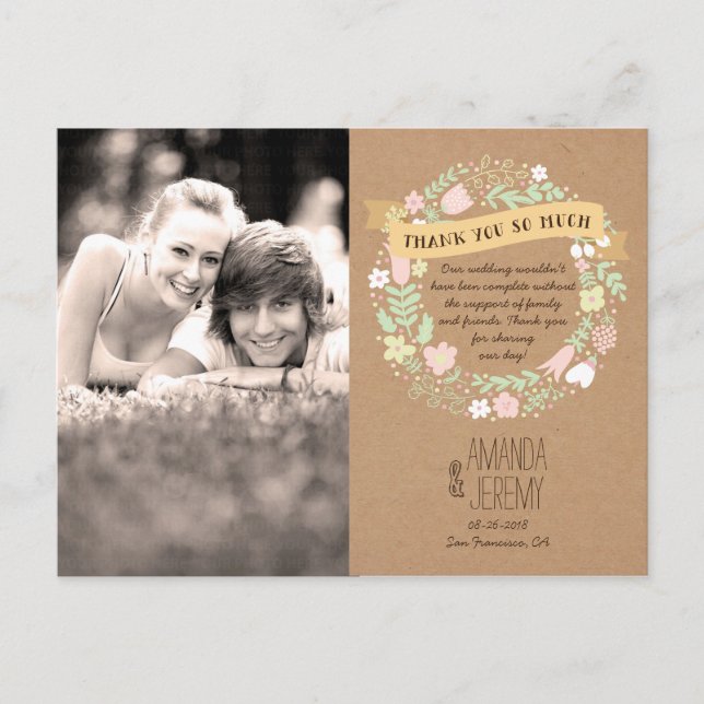 Carte Postale Boho Pastel Floral Wreath Russe Mariage (Devant)