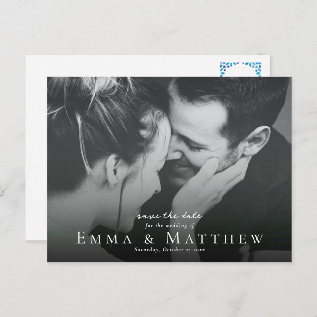 Carte Postale Boho Photo Save the Date with Marocain Blue Tile (Devant / Derrière)