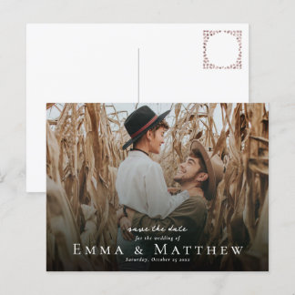 Carte Postale Boho Photo Save the Date with Marocain Brown Tile
