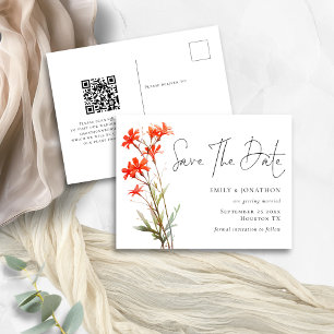 Carte Postale Boho Red Fleurs sauvages QR Code Script Enregistre