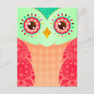 Carte Postale Boho Red & Green Owl