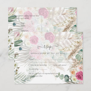 Carte Postale BOHO Réponse Fleurie Rose Herbe de Pampas Mariage