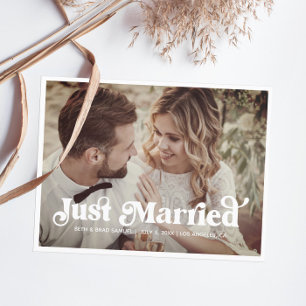 Carte Postale Boho Retro Just Married Photo Postcard