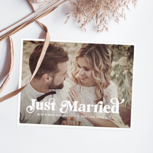 Carte Postale Boho Retro Just Married Photo Postcard (Créateur téléchargé)