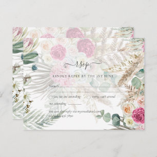Carte Postale BOHO RSVP rose Floral Pampas Mariage en herbe