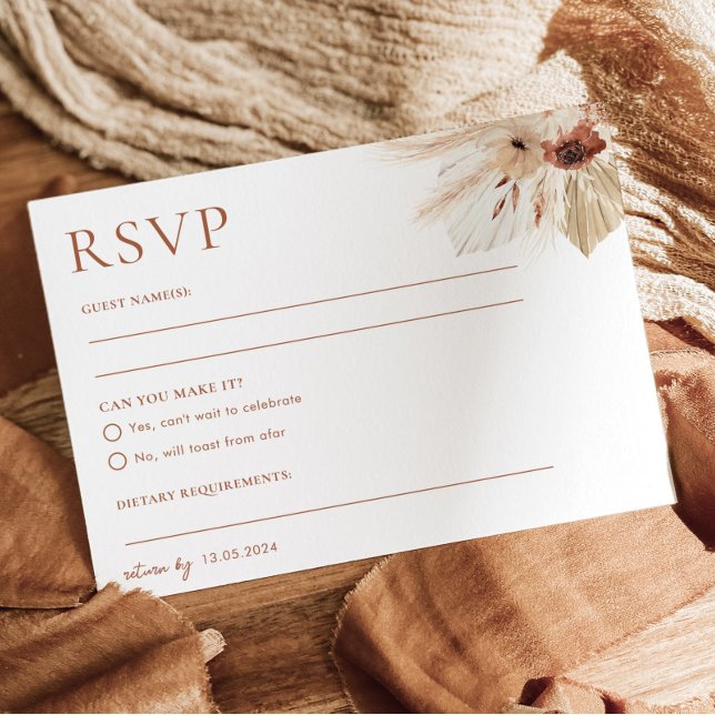 Carte postale Boho Rust Terracotta Wedding RSVP (HAZEL | RSVP Postcard Matching items available)