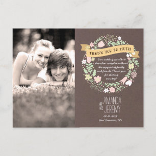 Carte Postale Boho Rustique Pastel Fleur Merci Wreath