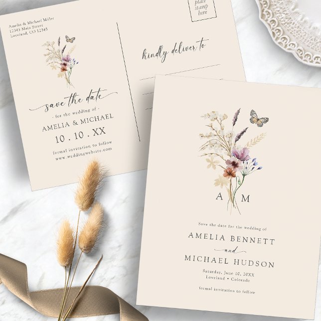 Carte Postale Boho Sauvage Fleur Enregistrer La Date (Boho Wildflower Save The Date Postcard
)