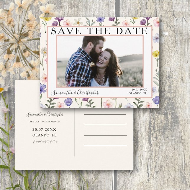 Carte Postale Boho Save the Date Fleur Sauvage & Photo (Créateur téléchargé)