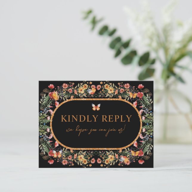 Carte Postale Boho Spring Watercolor Fleurs sauvages mariage RSV (Debout devant)
